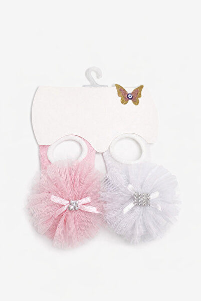 İZYALİF BABY Baby Girl 2-Piece Ballet Flats Socks Set Stoned Pink-White 2 Col...