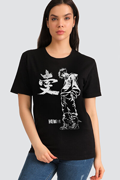 ROCKANDROLL Tricou negru cu mânecă scurtă pentru femei, cu design anime cool