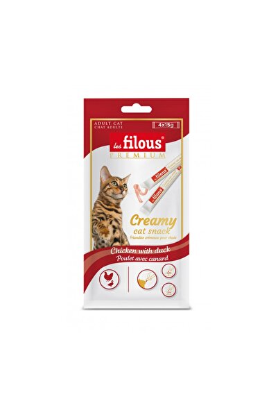 Les Filous وجبة خفيفة كريمية للقطط، بنكهة الدجاج مع البط، 4 × 15 غرام
