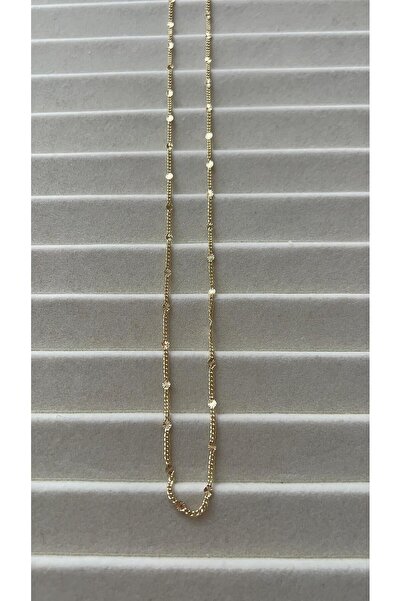 Goche 14 Ayar Altın Kaplama Işıltılı Pullu Zincir Kolye - 50 cm Zarif İtalyan...