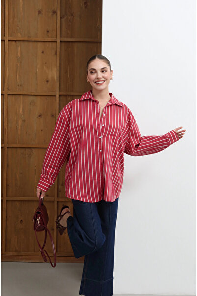 roea Çizgi Detaylı Gömlek Kırmızı