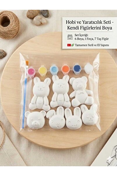 LİBRARİS 7 Parça Hayvan Figürlü Taş Boyama Seti – 6 Renk Boya ve Fırça Dahil ...