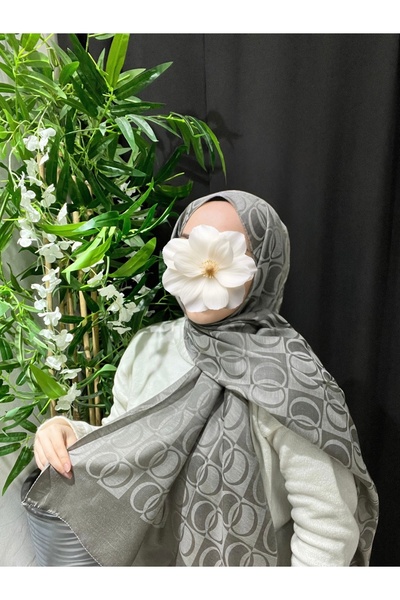Velora Scarf Dama Desen Naia Pamuk Şal | Gri