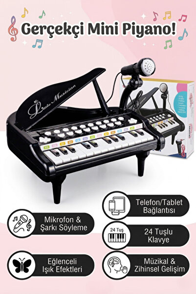 craftivio Mikrofonlu 24 Tuşlu Pembe Çocuk Piyanosu - Telefon Bağlantılı Eğiti...