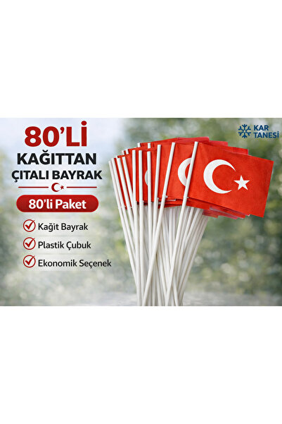 KAR TANESİ 80’li Kağıt Çubuklu Türk Bayrağı Çıtali El Bayrağı Okul ve Milli B...