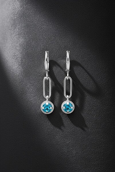 MODAYAŞAR Turquoise Crystal and Silver Tone Dangle Earrings