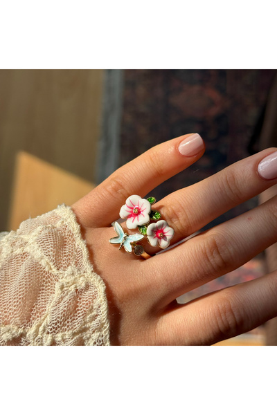 HOUSEKİ Petite Garden Three-Dimensional Floral Pastel Color Adjustable Ring