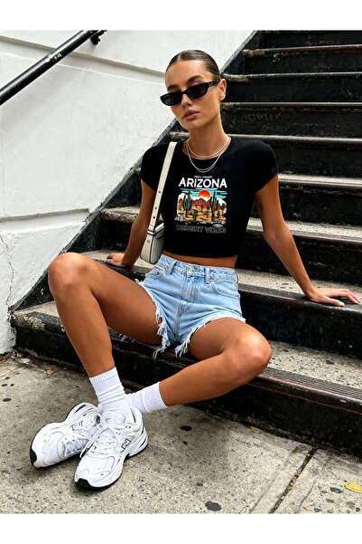 ALİKA أريزونا مطبوع للسيدات قطن لو قماش قابل للتمدد ديلي بقصة قصيرة