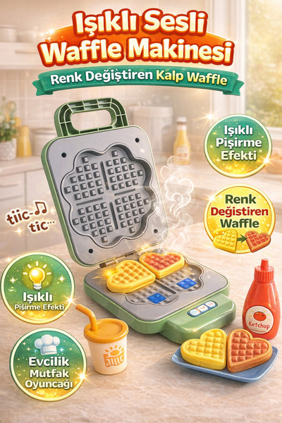 TRENDZONE ماكينة صنع الوافل مع أضواء وأصوات - مجموعة أدوات مطبخ منزلية لتغيير...