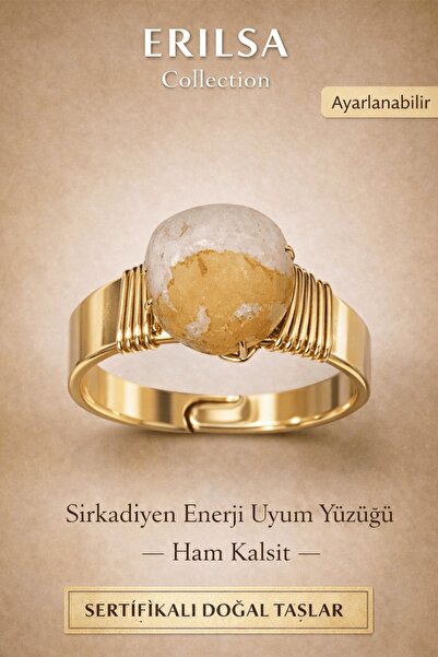 Erilsa خاتم من حجر الكالسيت الخام الطبيعي المعتمد - خاتم متناغم مع الطاقة من ...