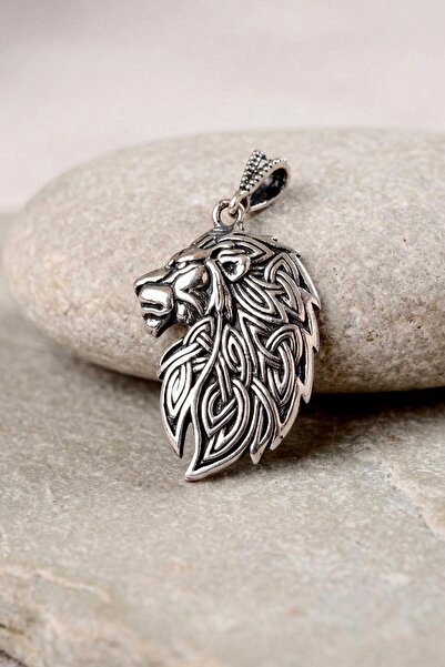 Ebrar Silver Gümüş Aslan Kolye Ucu 925 Ayar Gümüş Aslan Başı Figürlü Erkek Ko...