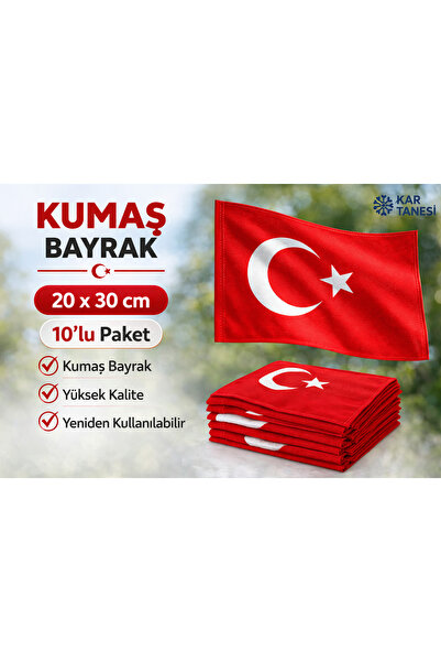 KAR TANESİ Türk Bayrağı Kumaş 20x30 cm 10’lu Paket Sınıf Süsleme Asmalık Bayrak