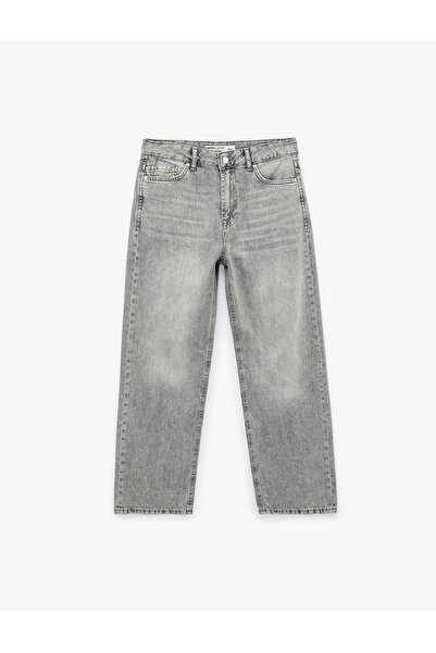 Koton Pantaloni denim cu talie normală și nasturi, croială dreaptă, bumbac pi...