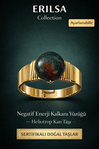 Erilsa خاتم من حجر الهيليوتروب الطبيعي المعتمد - درع للطاقة السلبية قابل للتعديل