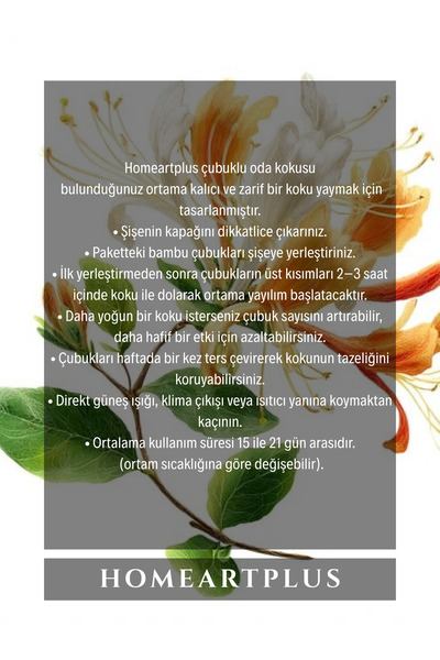 homeartplus Hanımeli Oda kokusu bambu esansiyel uçucu yağ 50 ml