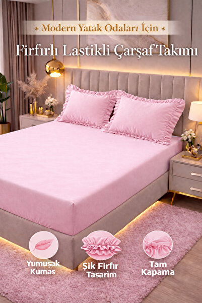 Fırfırlı Lastikli Çarşaf Takımı Fırfırlı Yastık Kılıfı – Pamuklu Kumaş Şık Yatak Seti