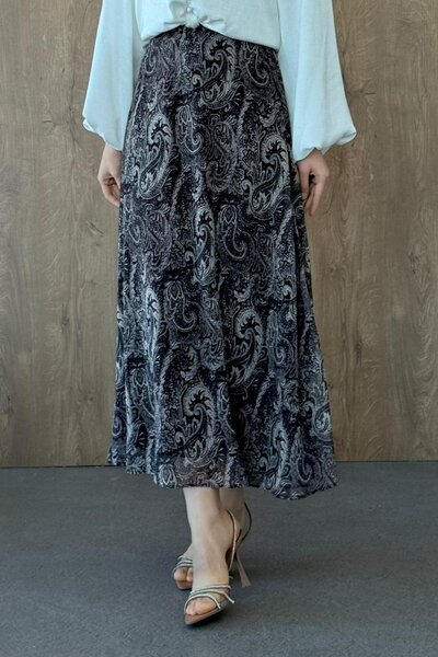 Hazamoda Fusta din șifon cu model Mov