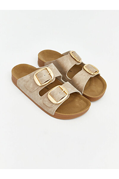 LC Waikiki Beige Leather Look Women's Slippers