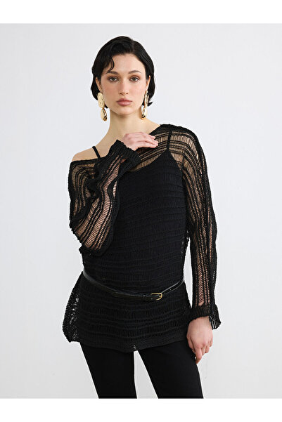 LC Waikiki Rmz Gi̇yi̇m Farkiyla Wide Roba Collar Openwork Women's Knitwear Sw...