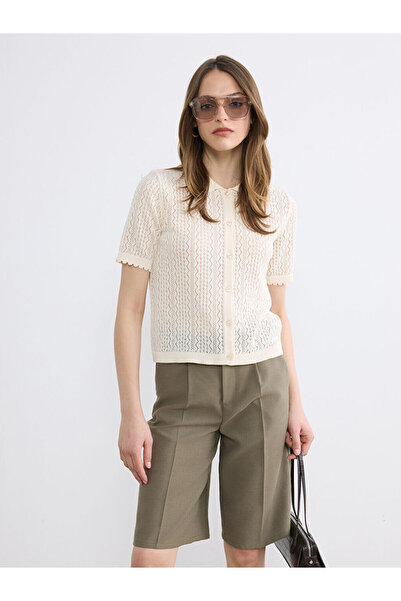 LC Waikiki Rmz Gi̇yi̇m Farkiyla Devrik Roba Collar Openwork Women's Knitwear ...