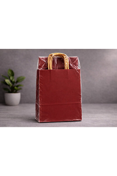 Atölye Kraft Bordo Renk Kraft Çanta 18x8x24 cm 25 Adet