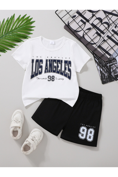 Take Two By Styli طقم تيشيرت وشورت للأولاد برسومات لوس أنجلوس
