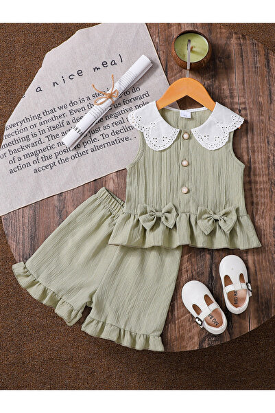 Take Two By Styli Girl Sleeveless Ruffle Hem Top and Shorts Set