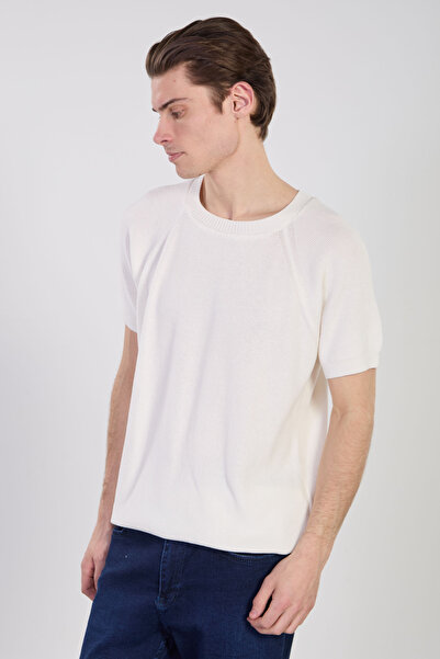 BARRELS AND OIL Men's Collar Ribbed Knitwear T-Shirt - Ecru