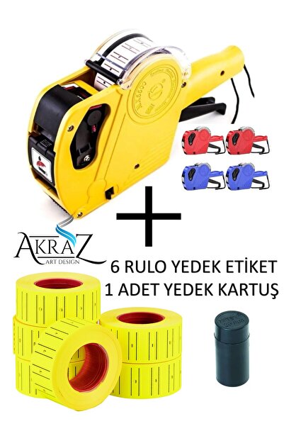 Akraz Art Design FİYAT ETİKET MAKİNESİ +6 ADET YEDEK SARI ETİKET +1 ADET YEDE...