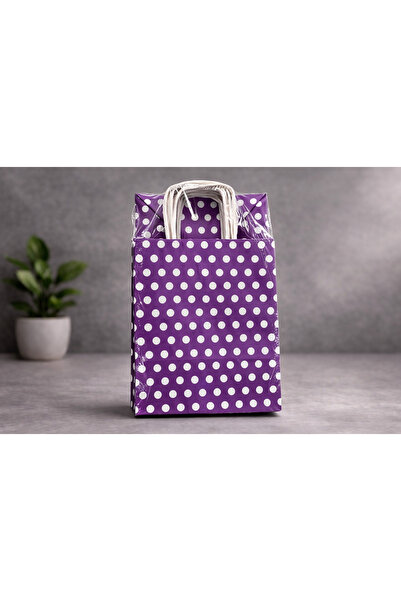Atölye Kraft Puantiyeli Mor Renk Kraft Çanta 18x8x24 cm 25 Adet