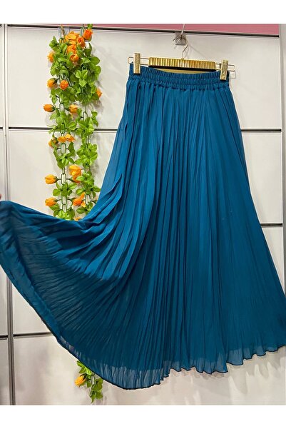 edu collection Chiffon A-Line Skirt Lined Petrol Blue