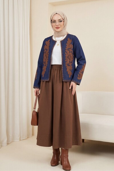 Modamorfo Embroidered front and sleeves denim jacket - navy