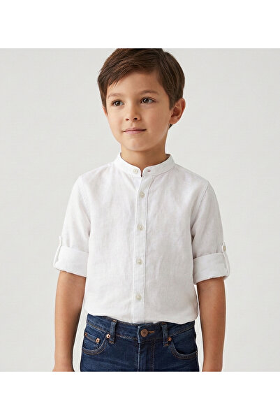MARCO DONATELI Toddler Boys White Mandarin Collar Shirt – Long Sleeve Cotton ...