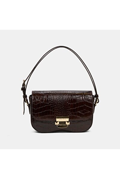 Desa Women's Bitter Brown Crocodile Printed Leather Shoulder Bag