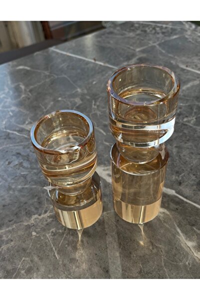 CAM Akrilik Modern Geometrik Şamdan Seti - Şeffaf bal rengi - 2'li