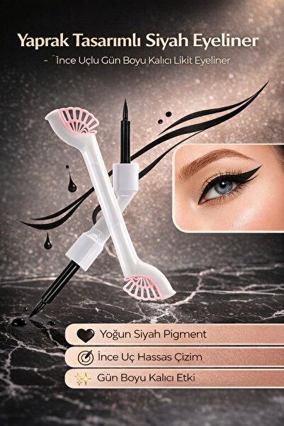 Hane Dostu Yaprak Tasarımlı Siyah Eyeliner – İnce Uçlu Gün Boyu Kalıcı Likit ...