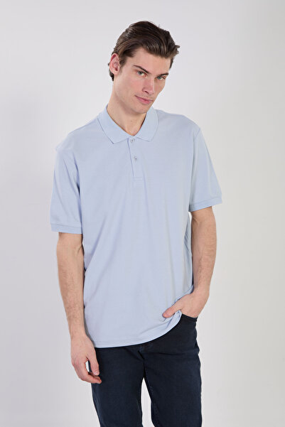 BARRELS AND OIL Men's Polo Neck Piqué T-Shirt - Light Gray