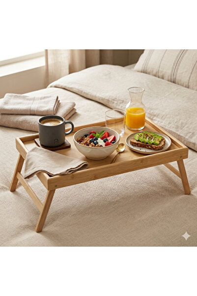 BAKIR KÖY Mien Katlanabilir Ahşap Servis & Kahvaltı Tepsisi Sehpası