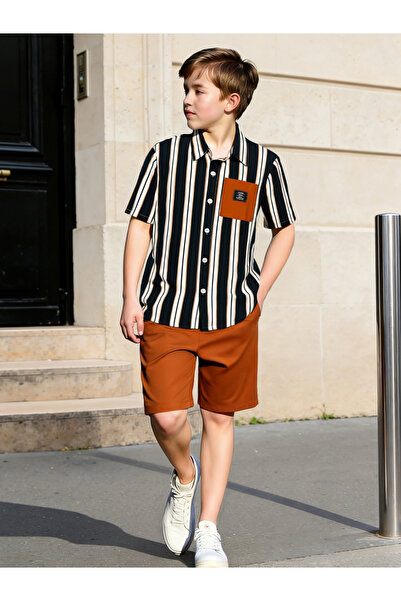Take Two By Styli Teen Boys Striped Shirt and Shorts Set