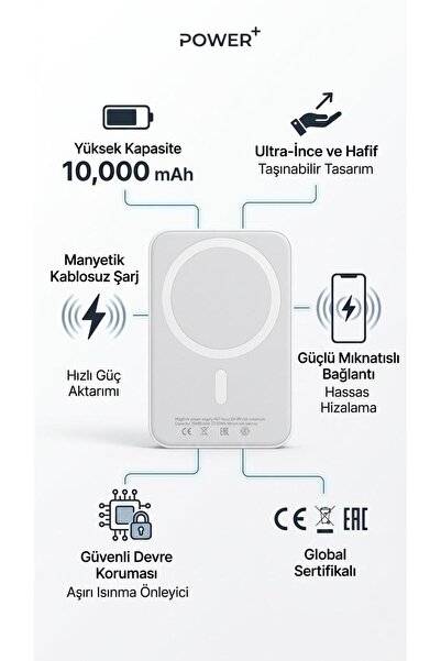 Universal MagSafe Uyumlu Kablosuz Powerbank 10000 mAh Taşınabilir Şarj Cihazı