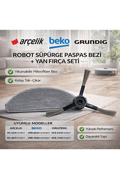 ÖZ BEYAZ EŞYA ARÇELİK RS-9231 T-RS-9221 Robot Süpürge Paspas Bezi +Fırça (ORJ...