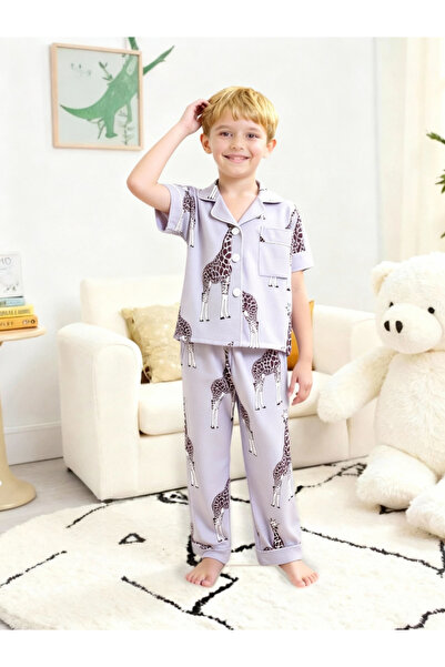 Take Two By Styli Boys Giraffe Print Shirt and Pyjama Set