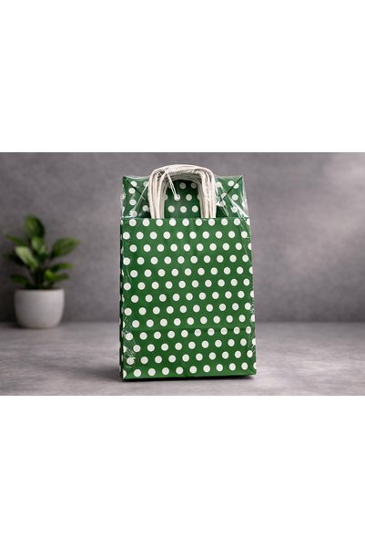 Atölye Kraft Puantiyeli Yeşil Renk Kraft Çanta 18x8x24 cm 25 Adet