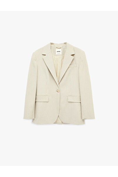 Koton Long Sleeve Pocketed Button Striped Oversized Blazer Jacket