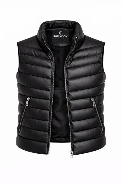 CLASSİCS MEN Rc Moon Zippered Men's Slim Fit Faux Leather Vest 7589