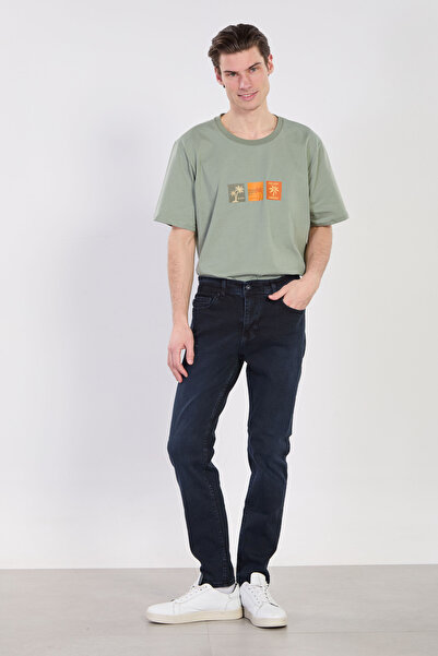 BARRELS AND OIL بنطلون جينز رجالي من ميرزا بقصة عادية - أزرق داكن