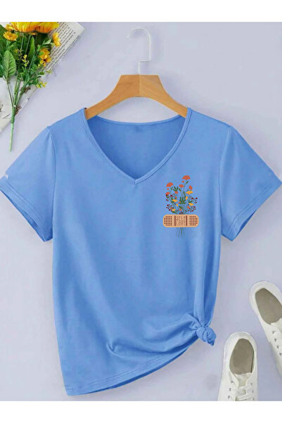 SUNFREE SELF LOVE ÇİÇEK B cu imprimeu Tricou cu decolteu în V pentru femei P ...