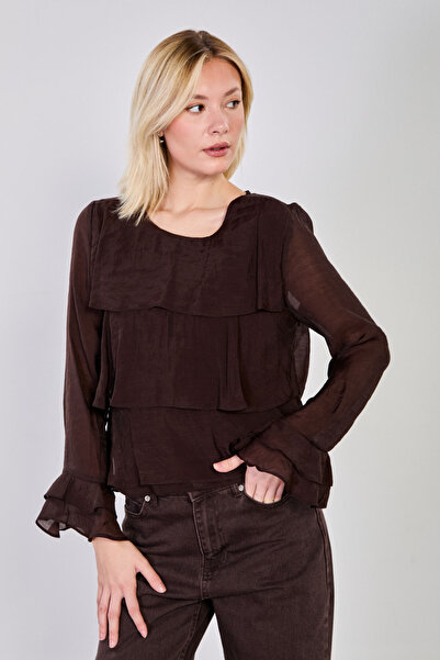 BARRELS AND OIL Women's Ruffled layered blouse - bitter coffee