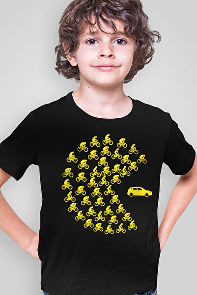 ROCKANDROLL Tricou negru cu mânecă scurtă pentru băieți, cu tematică biciclete
