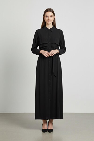 Puane Women's Belted Buttoned Long Dress-12668